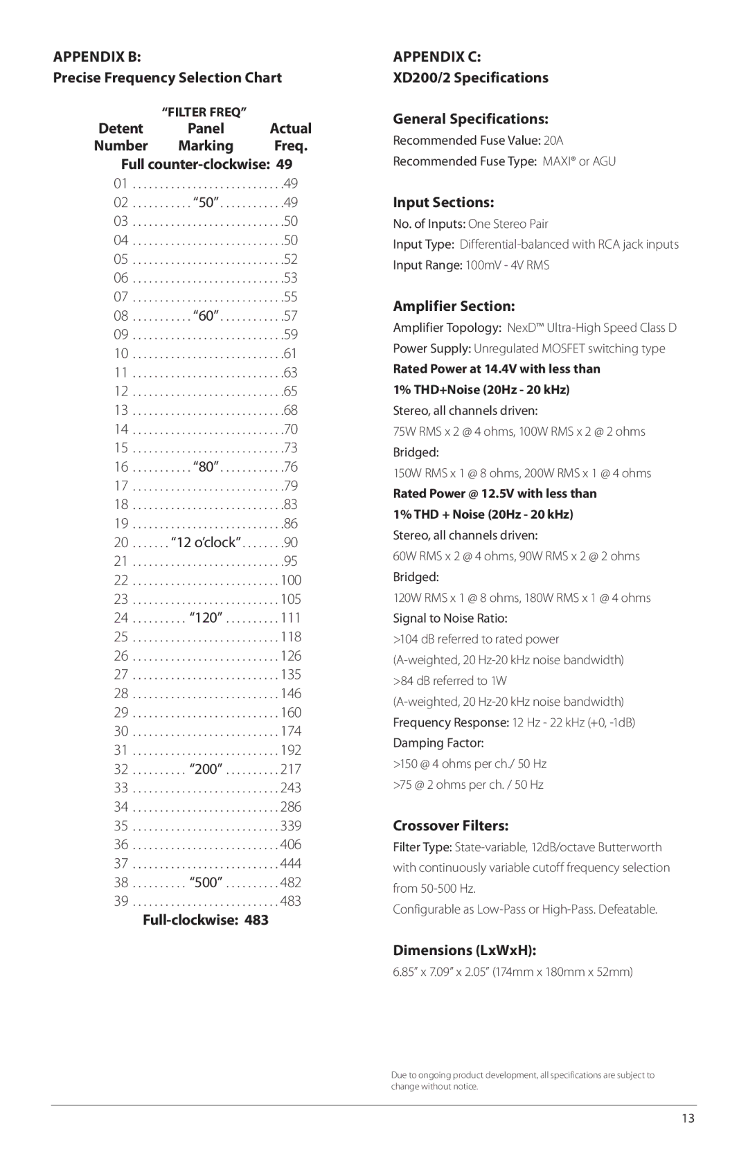 JL Audio XD200/2 owner manual Appendix B , Appendix C 